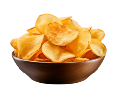 AI generated potato chips in a bowl isolated on a transparent background png