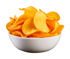 ai gegenereerd aardappel chips in een kom geïsoleerd Aan een transparant achtergrond png