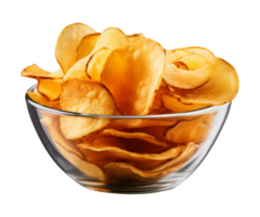 AI generated potato chips in a bowl isolated on a transparent background png