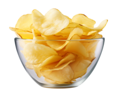 AI generated potato chips in a bowl isolated on a transparent background png