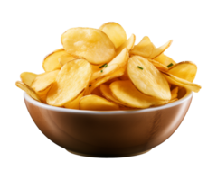 AI generated potato chips in a bowl isolated on a transparent background png