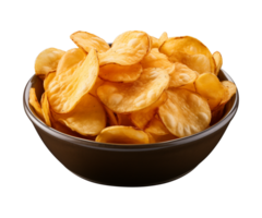 ai generiert Kartoffel Chips im ein Schüssel isoliert auf ein transparent Hintergrund png