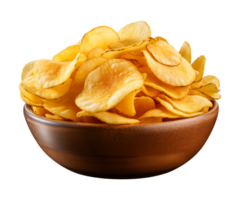 AI generated potato chips in a bowl isolated on a transparent background png