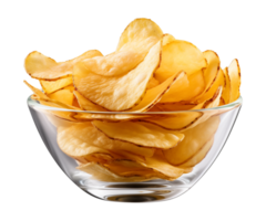 ai generiert Kartoffel Chips im ein Schüssel isoliert auf ein transparent Hintergrund png