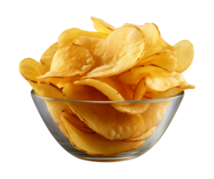 AI generated potato chips in a bowl isolated on a transparent background png