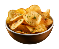 AI generated potato chips in a bowl isolated on a transparent background png