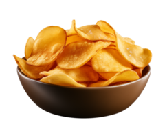 AI generated potato chips in a bowl isolated on a transparent background png