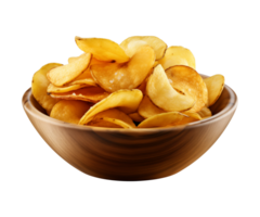 AI generated potato chips in a bowl isolated on a transparent background png