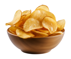 ai generiert Kartoffel Chips im ein Schüssel isoliert auf ein transparent Hintergrund png