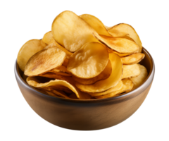 AI generated potato chips in a bowl isolated on a transparent background png