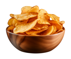 AI generated potato chips in a bowl isolated on a transparent background png