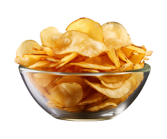 AI generated potato chips in a bowl isolated on a transparent background png