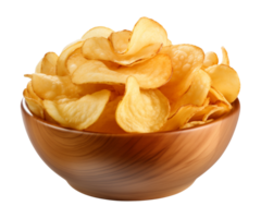 AI generated potato chips in a bowl isolated on a transparent background png