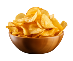 AI generated potato chips in a bowl isolated on a transparent background png