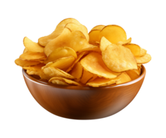 AI generated potato chips in a bowl isolated on a transparent background png