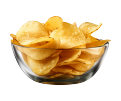 AI generated potato chips in a bowl isolated on a transparent background png