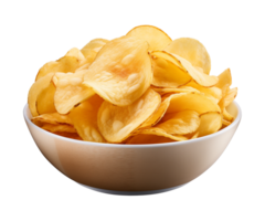 ai generiert Kartoffel Chips im ein Schüssel isoliert auf ein transparent Hintergrund png