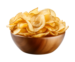 AI generated potato chips in a bowl isolated on a transparent background png