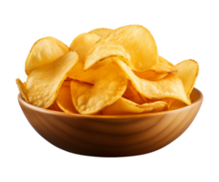 AI generated potato chips in a bowl isolated on a transparent background png