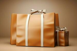AI generated Practical and stylish 3D render of a blank brown paper bag photo