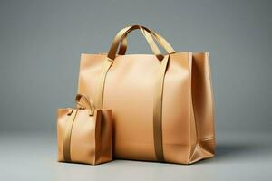 AI generated Practical and stylish 3D render of a blank brown paper bag photo