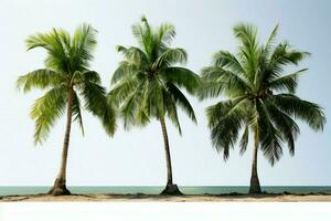 AI generated Tropical tranquility Coconut trees isolated on a serene white backdrop photo