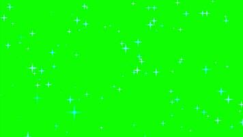 Motion graphics of the twinkle glitter cyan star sparkling behind green background video