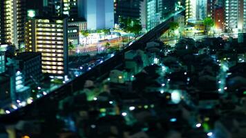 A night timelapse of miniature cityscape in Osaka high angle tilt video