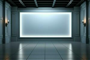 ai generado elegante ajuste blanco pared brilla en el expansivo sala de exposición espacio foto