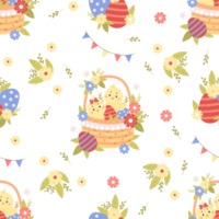 Seamless pattern with little chicks in Easter basket png