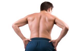 AI generated A man suffering from a lower back pain, cut out on transparent background. png