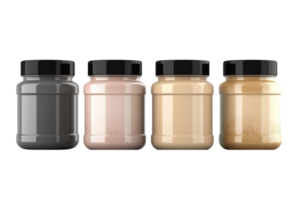 AI generated Set of whey protein and mass gainer multi-color plastic jar iisolated on transparent background. png