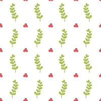 Seamless pattern with foliage and berries. Abstract background with small scattered drawn berries and leaves. Cute simple vector floral seamless pattern.