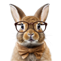 AI generated Rabbit wears clear glasses against isolated on a transparent background. png