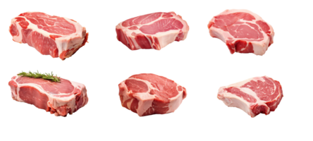 AI generated Collection set of Raw pork isolated on a transparent background. png