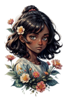 AI generated Beauty Black Skin Girl Watercolor Design png