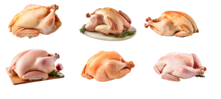 ai généré collection ensemble de Frais brut poulet sur une transparent Contexte. png