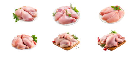 AI generated Collection set of Whole raw chicken on a transparent background. png