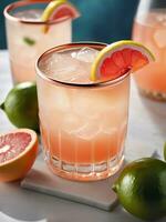 AI generated A vibrant cocktail with grapefruit-infused vodka, ginger beer, and a squeeze of fresh lime juice. ai generative photo