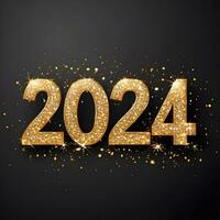 AI generated golden sparkling year 2024, New year, background design about New Year, New Year's Eve on a black background. ai generative photo