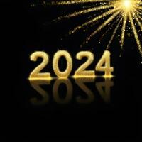 ai generado dorado espumoso año 2024, nuevo año, antecedentes diseño acerca de nuevo año, nuevo años víspera en un negro antecedentes. ai generativo foto
