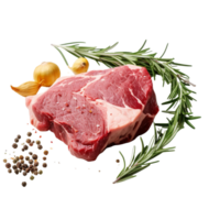 AI generated Raw steak and rosemary on a transparent background. png