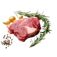 ai generiert roh Steak und Rosmarin auf ein transparent Hintergrund. png