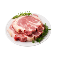 AI generated Raw goat shoulder meat on a plate on a transparent background. png