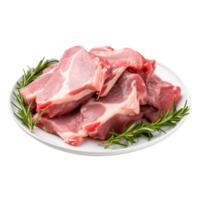 AI generated Raw goat shoulder meat on a plate on a transparent background. png