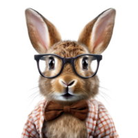 AI generated Rabbit wears clear glasses against isolated on a transparent background. png