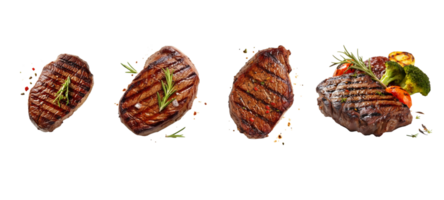 ai généré collection ensemble de grillé du boeuf steak ion une transparent Contexte. png