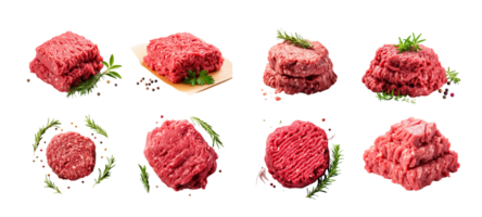 ai gerado coleção conjunto do picado carne bife açougueiro em uma transparente fundo. png