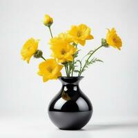 AI generated Beautiful yellow flowers in luxury black vase, elegant. Isolated on white background. ai generative photo