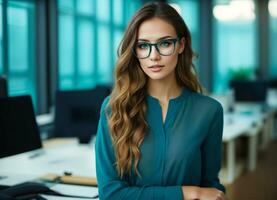 AI generated photo friendly smiling woman looking pleased at front  by ai generator